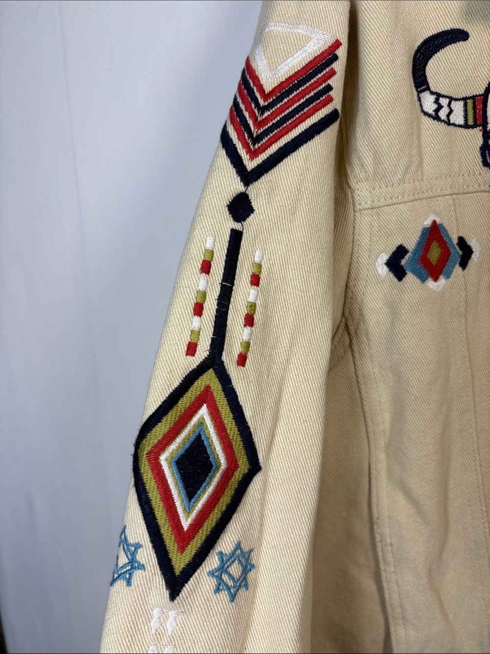 POL Southwestern Cream Embroidered Denim Rodeo Cowgirl Jacket size large - Picture 6 of 8